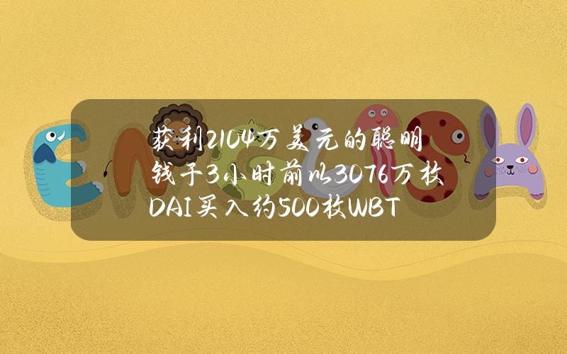 获利2104万美元的聪明钱于3小时前以3076万枚DAI买入约500枚WBTC