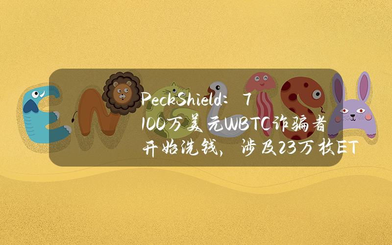 PeckShield：7100万美元WBTC诈骗者开始洗钱，涉及2.3万枚ETH